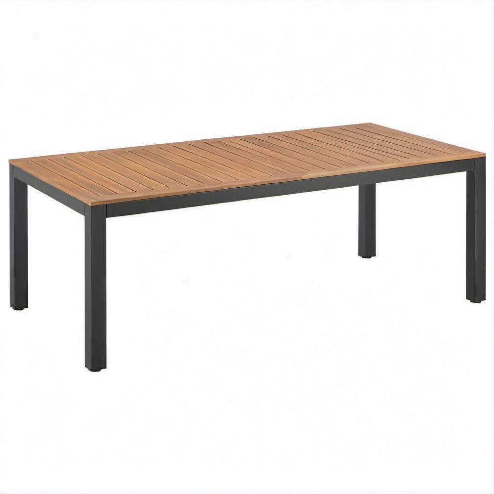 Prostokątny stół z blatem z litego drewna akacjowego i aluminiową ramą 150 x 90 x 75 cm Brązowy/Czarny