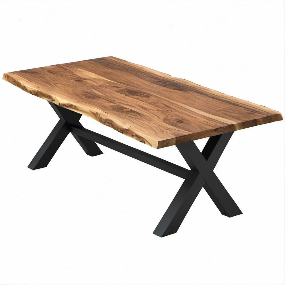 Prostokątny stół jadalniany z litego drewna akacjowego 180 x 90 x 75 cm, brązowo-czarny