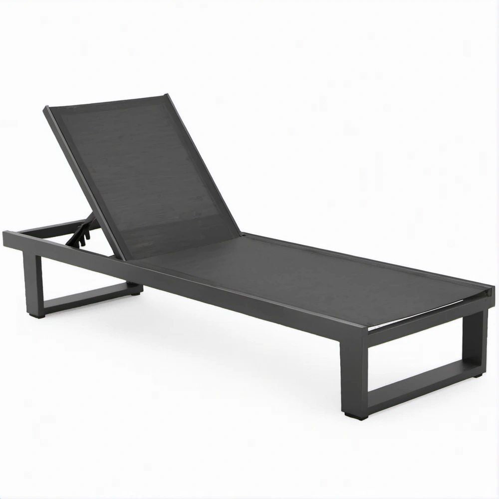 Regulowany leżak ogrodowy z aluminium i tekstylenu, czarny, 195 x 65 x 32 cm