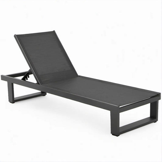 Regulowany leżak ogrodowy z aluminium i tekstylenu, czarny, 195 x 65 x 32 cm