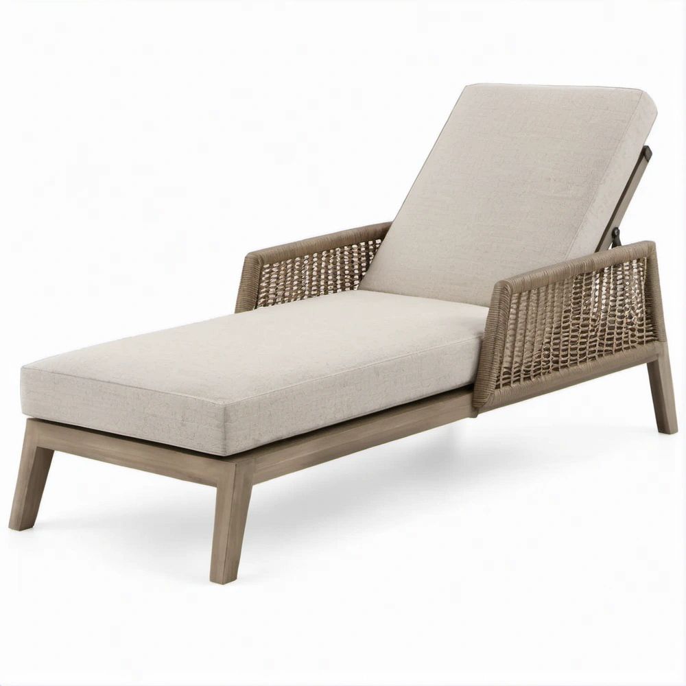 Regulowany leżak ogrodowy z drewna akacjowego i plecionki, 200 x 75 x 35 cm, Beżowy/Taupe