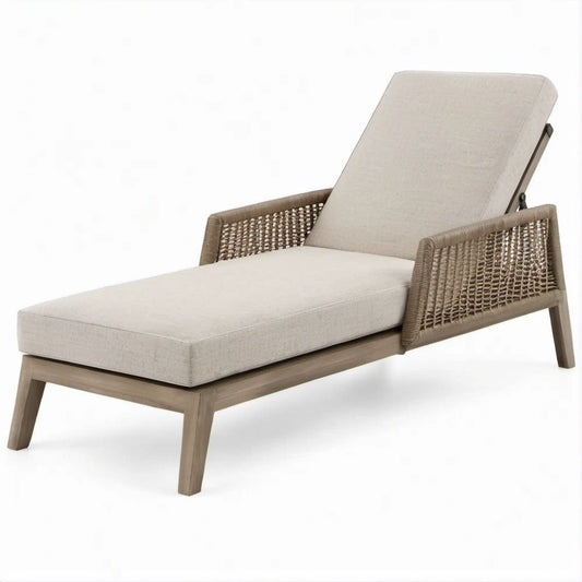Regulowany leżak ogrodowy z drewna akacjowego i plecionki, 200 x 75 x 35 cm, Beżowy/Taupe